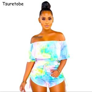 Tie Dye Print, off shoulder, Bodycon Jumpsuit